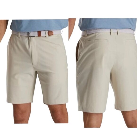 FJ FOOTJOY MENS W36 KHAKI BEIGE FLAT FRONT PERFORMANCE STRETCH GOLF SHORTS - Picture 1 of 1